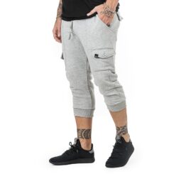 bermuda-3-4-masculina-jogger-cinza-frente bermuda moletom jogger cargo 3/4